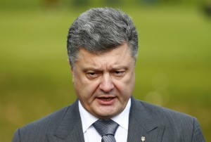 Ukraine's President Petro Poroshenko speaks to the media on the second and final day of the NATO summit at the Celtic Manor resort, near Newport